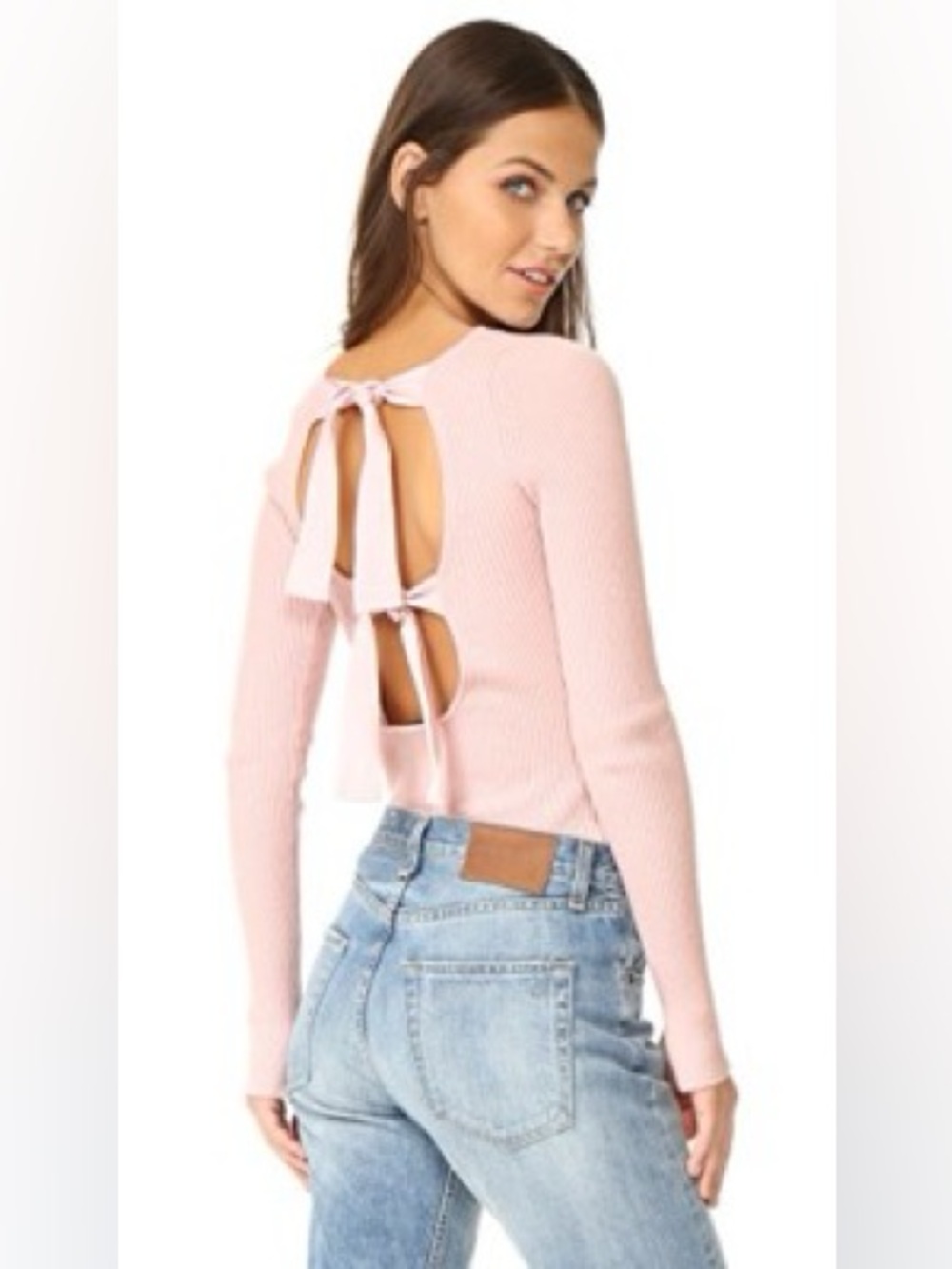 Elizabeth and James Ribbed Pink Sweater Two Back Ties XS